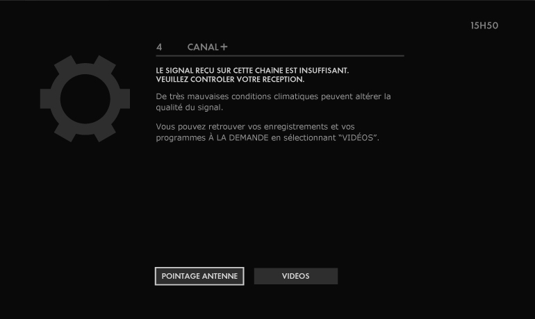 Le signal reçu sur cette chaîne est insuffisant