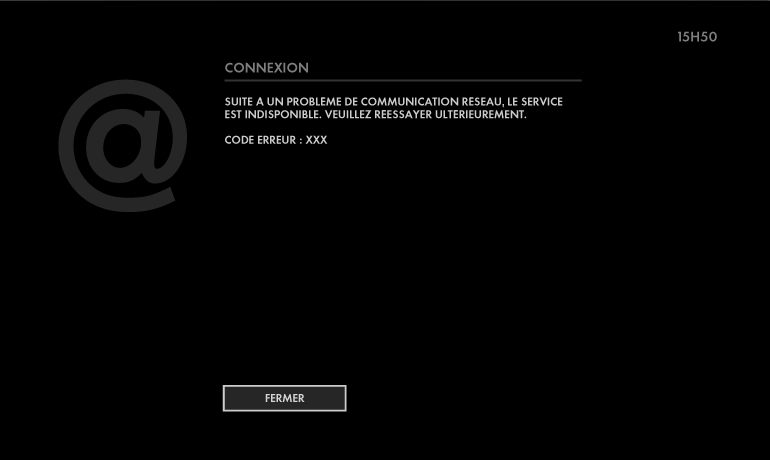 Connexion, suite à un problème de communication réseau...