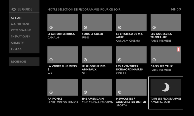 Service indisponible lorsque vous tentez d'accéder au guide des programmes